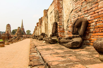 Statues of Buddhist monks in the ancient city of Ayutthaya, Thailand.