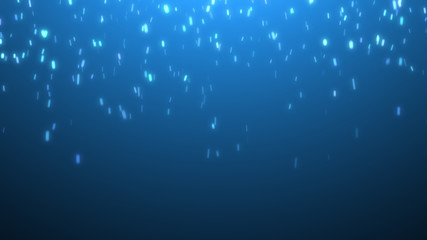 Bright blue bokeh lights abstract background. Flying particles or dust. Vivid lightning. Merry christmas design. Blurred light dots. Can use as cover, banner, postcard, flyer.