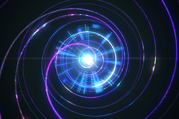 Abstract blue and purple background. Neon lights. Glowing tunnel. Bright vibrant dots. laser illumination.