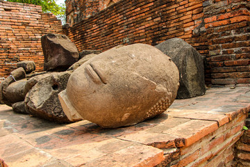 Statues of Buddhist monks in the ancient city of Ayutthaya, Thailand.
