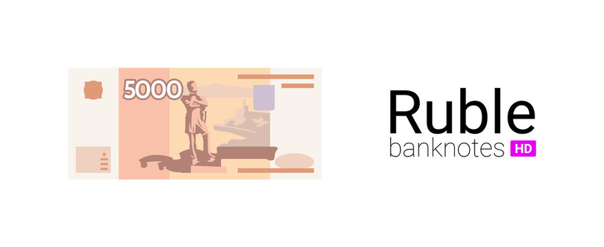 5000 rubles money of Russia.Real banknote illustration. Flat design. The most popular Russian banknote in vector graphic.