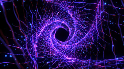 Abstract blue and purple background. Neon lights. Glowing tunnel. Bright vibrant dots. laser illumination.