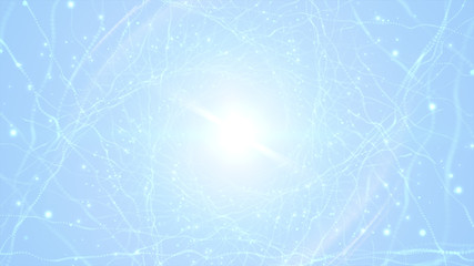 Abstract blue background. Neon lights. Glowing tunnel. Bright vibrant dots. laser illumination.