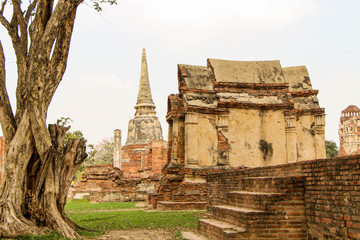 Statues of Buddhist monks in the ancient city of Ayutthaya, Thailand.