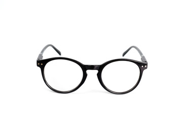 Glasses with diopters and a dark rounded frame, universal for men and women