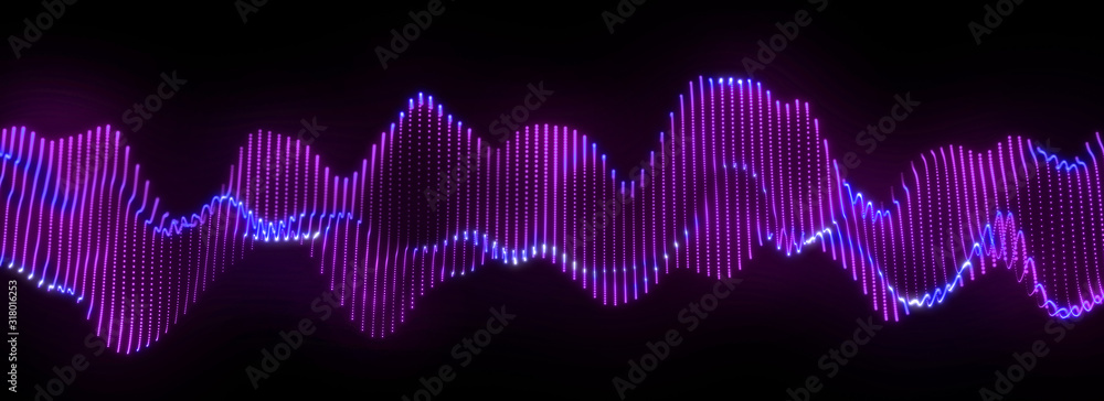Poster bright wavy background. glowing dots and lines. neon light. wave element for design. smooth particle