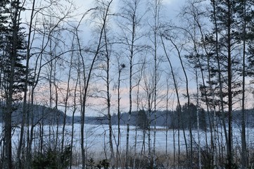 Winter lake at dusk