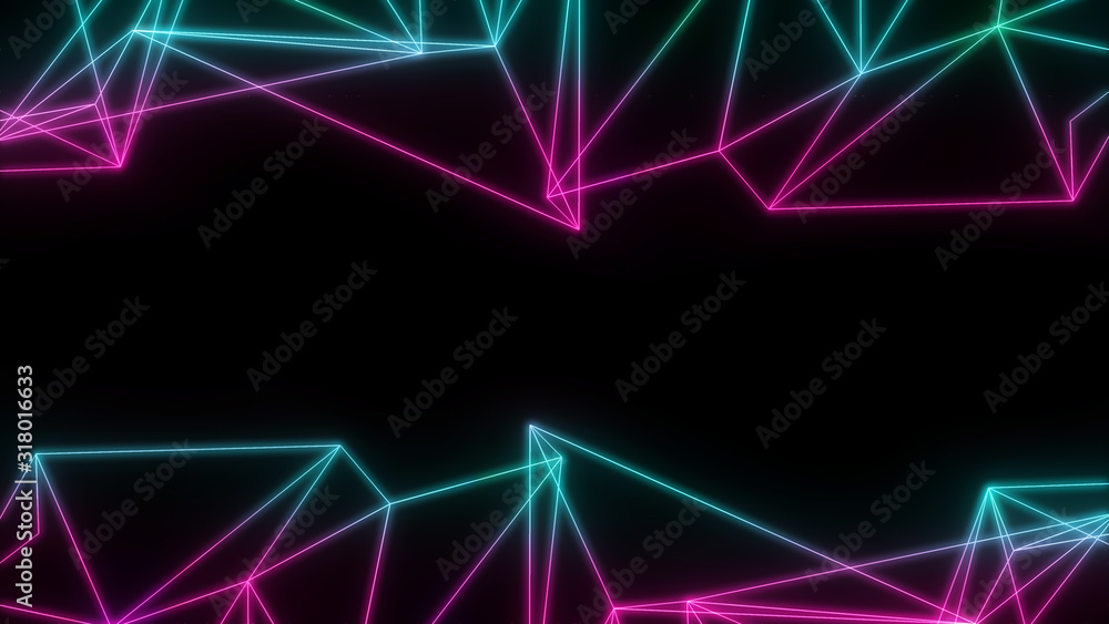 Poster neon futuristic wireframe surface. triangula glowing structure. connected lines triangle technology 
