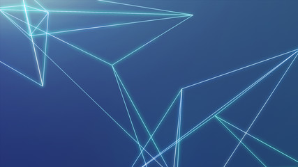 Neon futuristic wireframe surface. Triangula  glowing structure. Connected lines triangle technology construction. Wed design cover template. Abstract backround. Blue color
