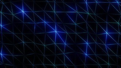 Neon futuristic wireframe surface. Triangula  glowing structure. Connected lines triangle technology construction. Wed design cover template. Abstract backround. Blue color