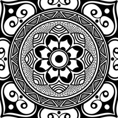 Decorative round ornament, black-white, isolated on white. Good decoration for the holidays. Perfect for printing, laser cutting.