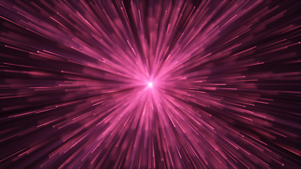 Fototapeta premium Explosion of red powder or dust. Glowing particle splash, fume effect, festive abstract background. Explode particles freeze. Isolated on black.