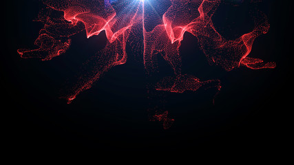 Explosion of red powder or dust. Glowing particle splash, fume effect, festive abstract background....