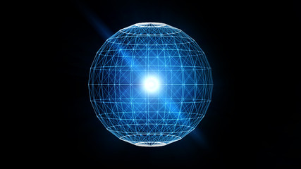 Glowing blue hologram sphere. Modern abstract background. Isolated on black
