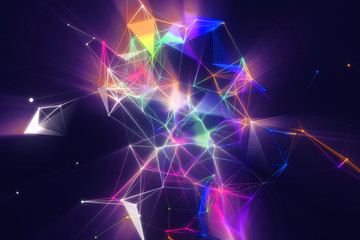 Lines connected triangles. Network sphere system. Digital data plexus technology construction. Connection or communication. Futuristic multicolored abstract vibrant 