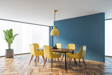 Minimalistic blue dining room corner