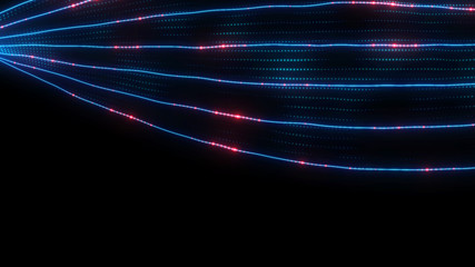 Abstract structure. Neon dots connecting. Futuristic biotechnology background. Bright light flare.