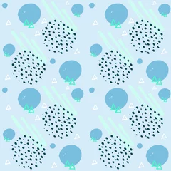 Tapeten Vector seamless circle and triangle pattern. Abstract background with round brush strokes. Template for print print, textile design, greeting card. Blue and green. Children winter style © Kari_designer