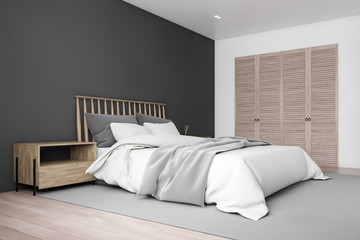 Fototapeta na wymiar Gray and white master bedroom corner with wardrobe