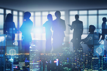 Business people in night office. Teamwork