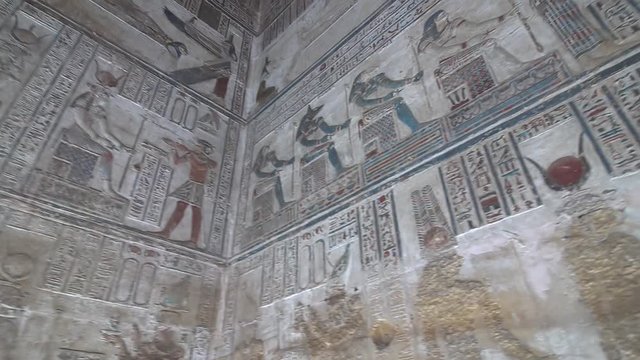 Interior of Dendera temple or Temple of Hathor. Egypt. Dendera, Denderah, is a small town in Egypt. Dendera Temple complex, one of the best-preserved temple sites from ancient Upper Egypt.