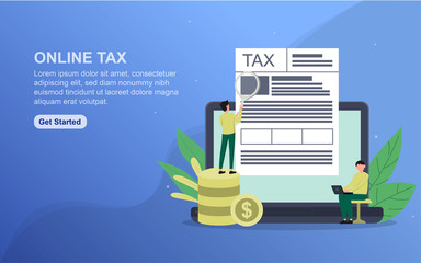 Online tax concept landing page template. Flat design concept of web page design for website.