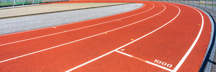 Running track in stadium. Red Running Race track rubber with lines. Stadium Empty Running track...