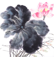 Lotus flower chinese watercolor painting