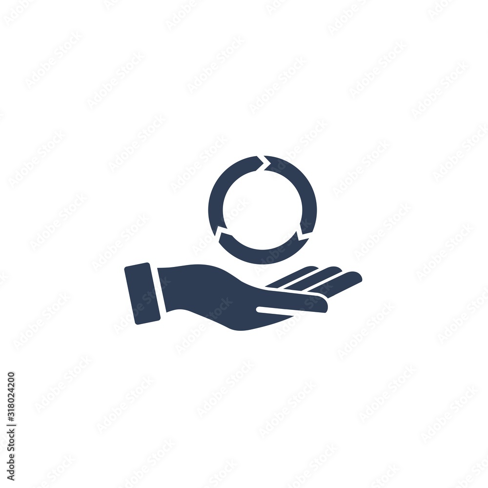 Poster cyclic process icon on a hand. process control. vector icon isolated on white background.