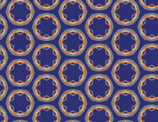 Orange and blue abstract background. template with geometric design. symmetric Modern geometric pattern of rounds and stars elements. Idea for your presentation, wallpaper, page, advert