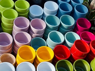 Macro of many ceramic flower pots