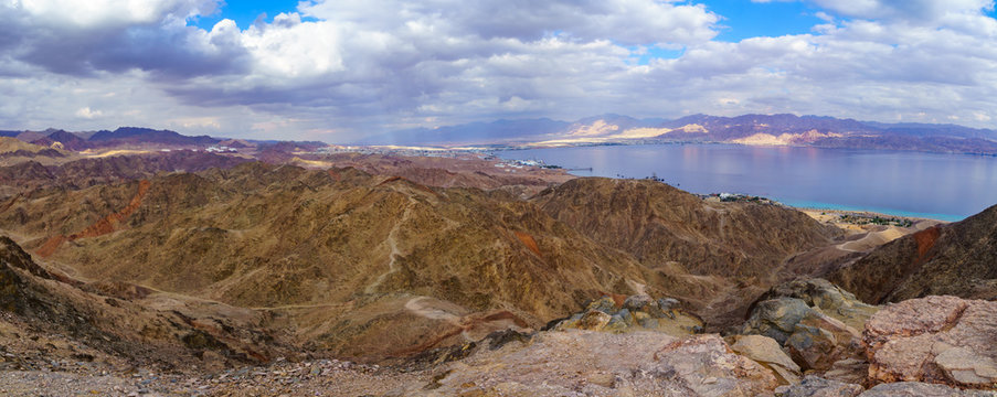 Mount Tzfahot and the gulf of Aqaba