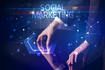 Navigating social networking with SOCIAL MARKETING inscription, new media concept