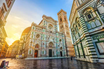 Fotobehang Kathedraal van Florence op Piazza del Duomo, Florence, Italië © Boris Stroujko