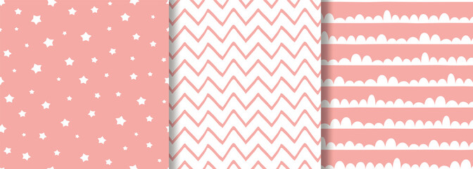 Pink seamless pattern set for baby girl design Cute sweet background collection Wallpaper textile fabric
