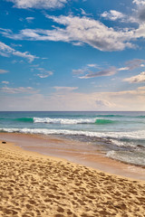 Tropical beach at sunset.