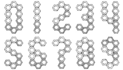 Set of numbers assembled from screws on a isolated