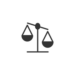 Scale balance icon in flat style. Justice vector illustration on white isolated background. Judgment business concept.