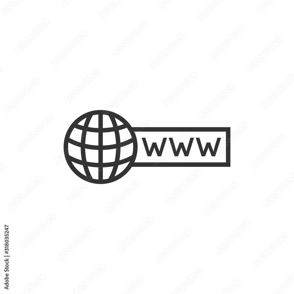Poster global search icon in flat style. website address vector illustration on white isolated background. 