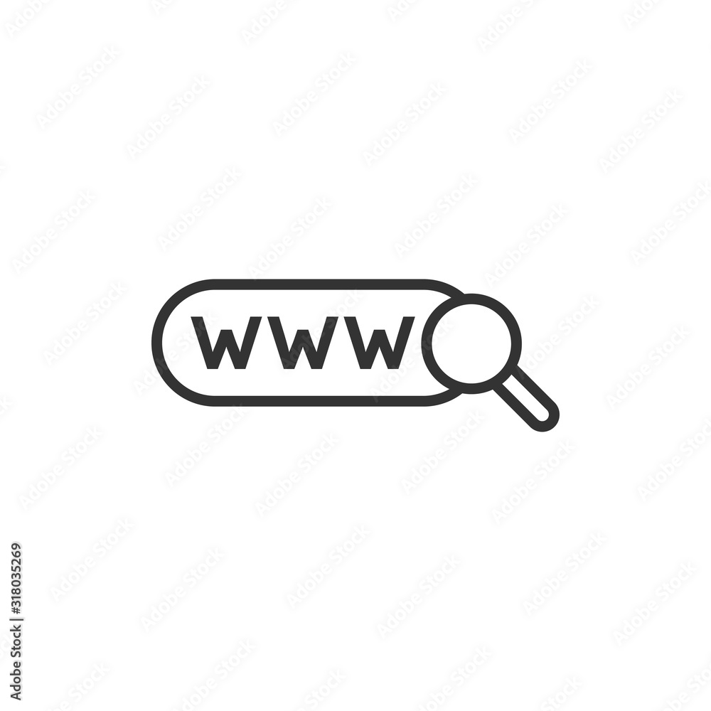 Poster global search icon in flat style. website address vector illustration on white isolated background. 