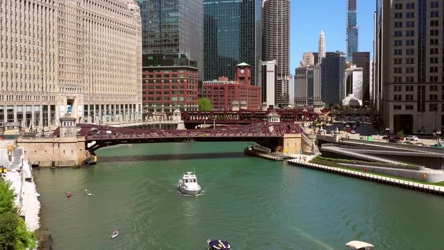 Aerial Shot of Downtown Chicago River 