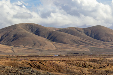 View at volcanic landscape nearby El Cotillo on canary island Fuerteventura