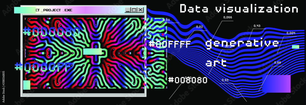 Poster Abstract Visualization of data and information in graph form. Conceptual 3D illustration of futuristic technology, complex systems and calculations.