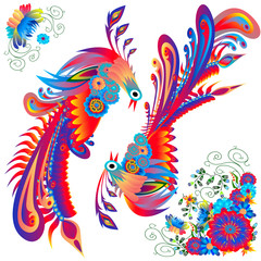 Obraz premium Floral ukrainian vector image. Flower in the style of Petrykivka painting. Isolated element for design..