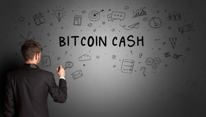 businessman drawing a creative idea sketch with BITCOIN CASH inscription, business strategy concept