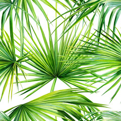 Obraz na płótnie Canvas Tropical seamless pattern, palm leaves, on an isolated white background, watercolor illustration, wallpaper