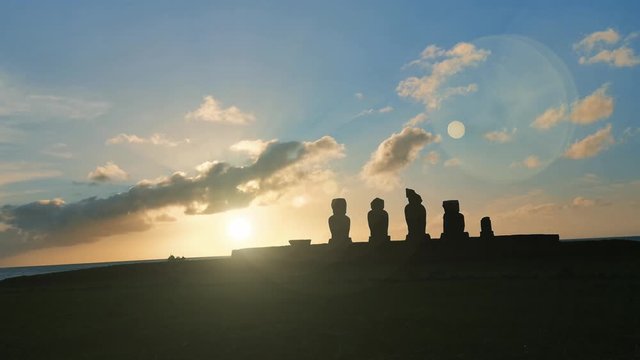 Sunset At Ahu Tahai In Easter Island, Chile.