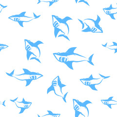 Naklejka premium Shark Isolated on White Background. Fish Seamless Pattern.
