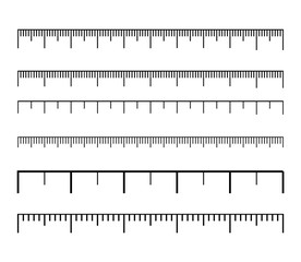 Size indicators set isolated on background. Different unit distances. Horizontal measure scale distances. Concept graphic element. Rulers