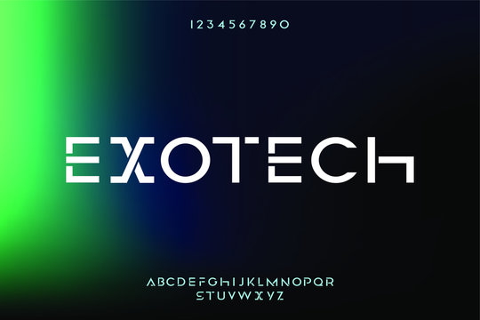 Exotech, an abstract technology science alphabet font. digital space typography vector illustration design